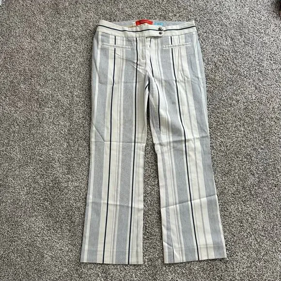 Cartonnier Anthropologie cream & navy blue striped Charlie crop flare pants, 6 - Picture 2 of 14